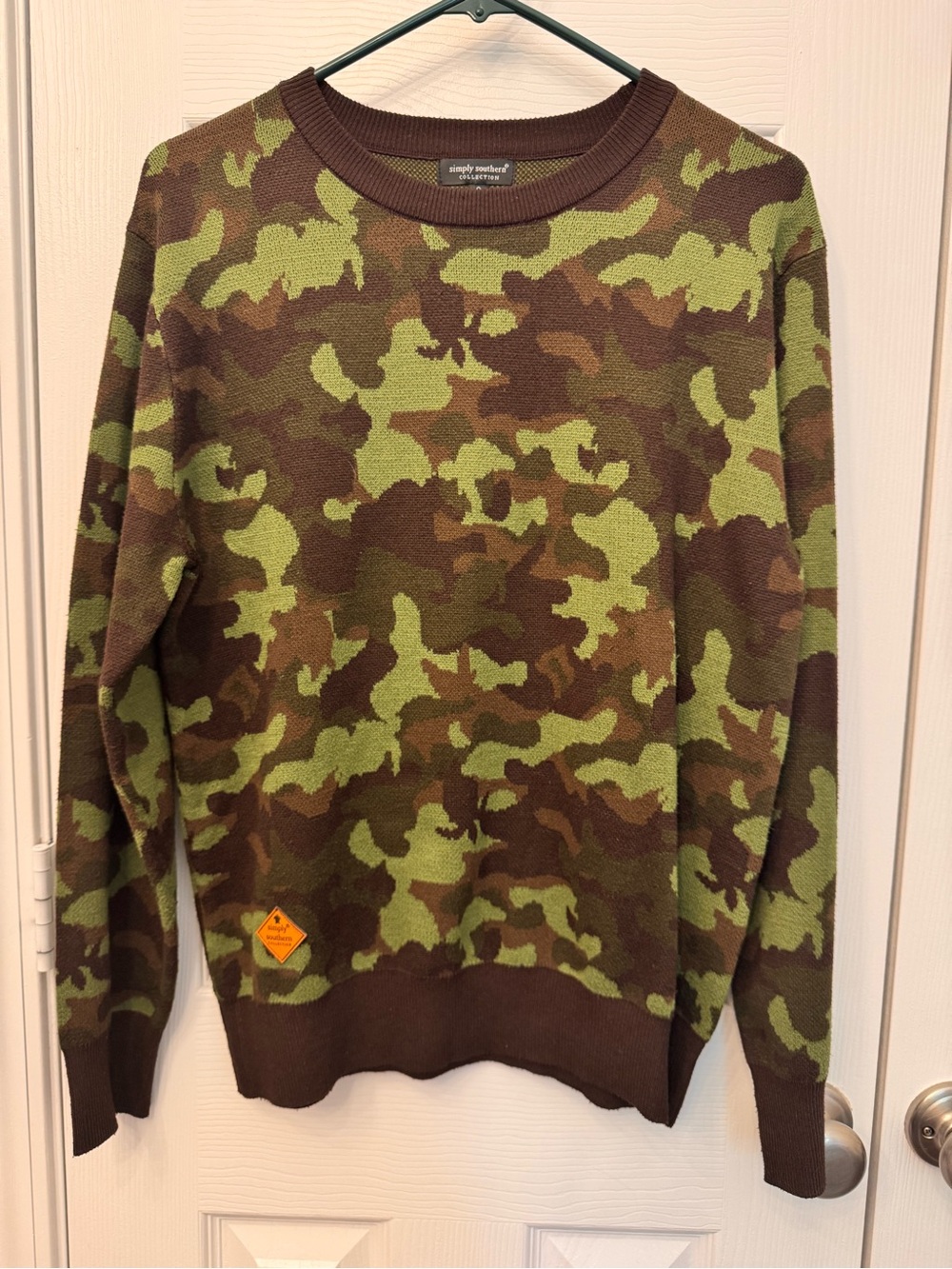 Simply Southern Men's Camouflage Crewneck Sweater in Green and Brown